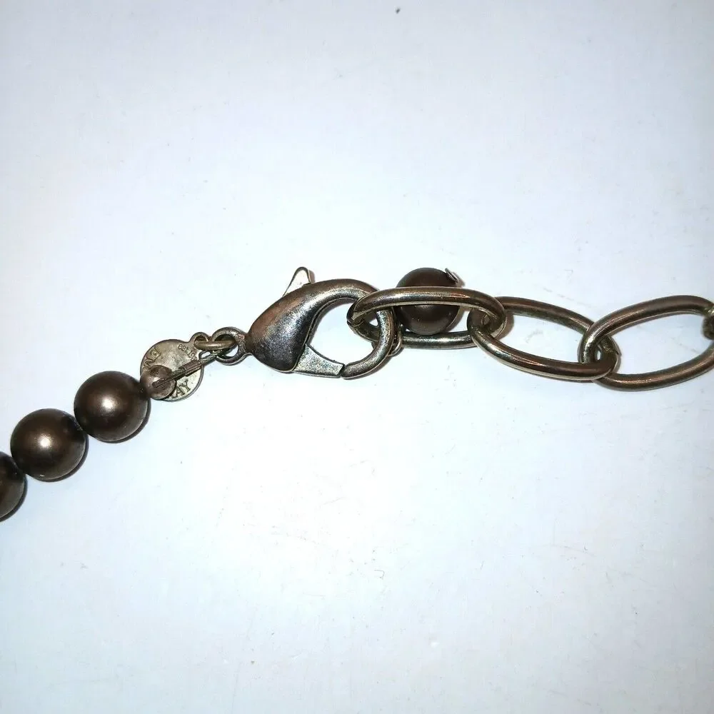 Emily Ray Bronze Tone Beaded Pendant Necklace Antique Gold Tone Signed 17 inches